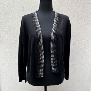 Calvin Klein Cropped Bolero Cardigan  L     Embellished Ombré Rhinestone Trim